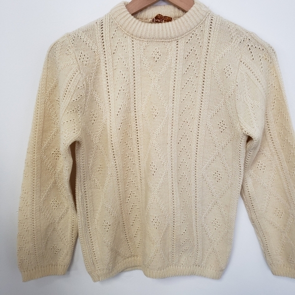 Vintage 60s Ann Arbor USA Made 100% Wool Sweater S VGUC Cream - Picture 11 of 11